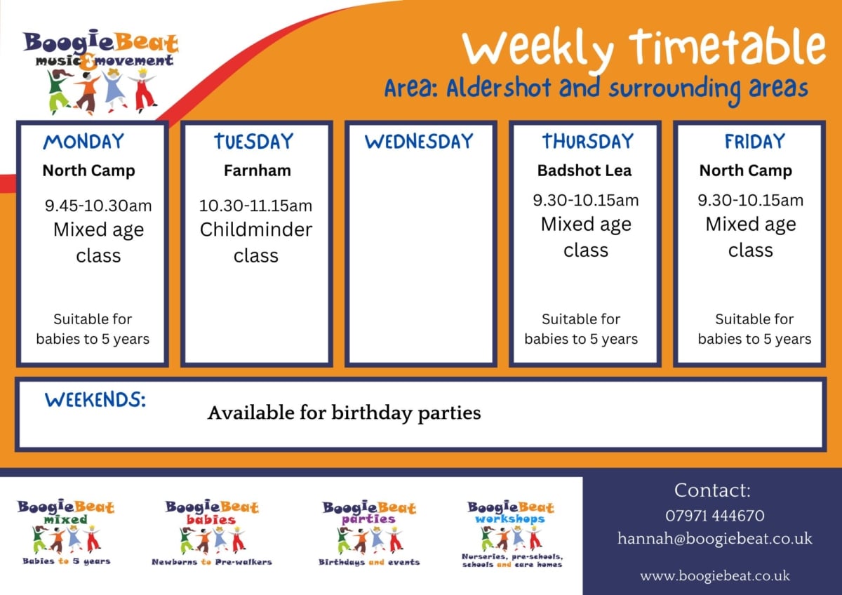 Aldershot music and movement class timetable