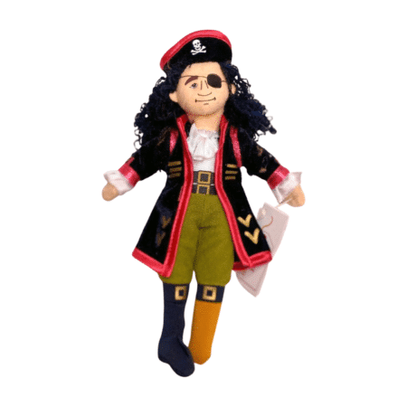 pirate finger puppet, puppet has an eye patch and a peg leg