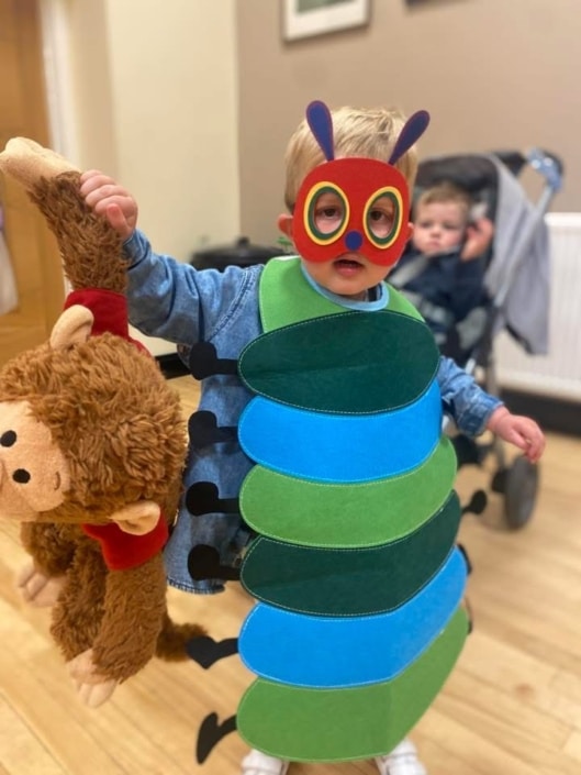 Boy dressed as a caterpillar for our fundraiser