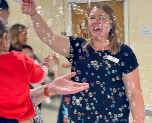 Jodie franchisee in Gloucester with her Bubble machine