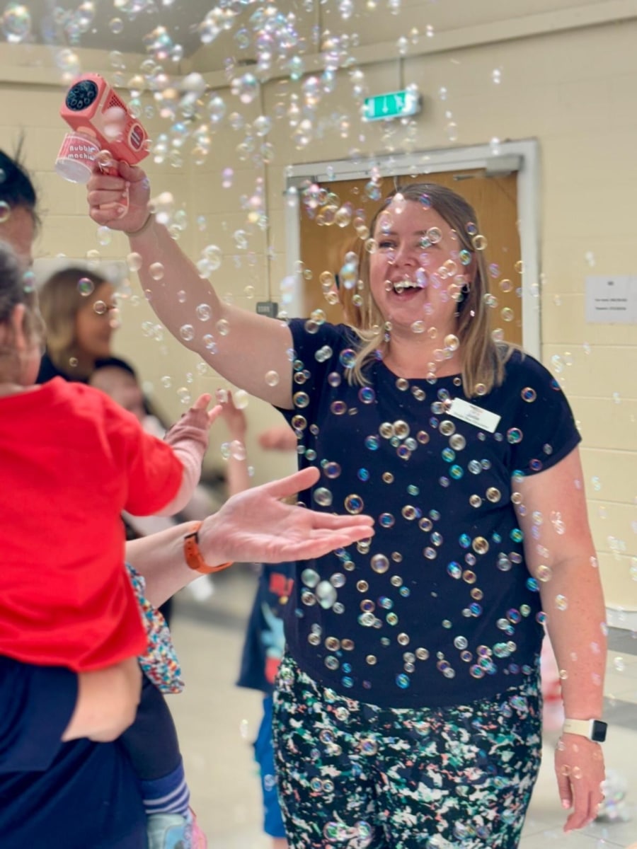 Jodie franchisee in Gloucester with her Bubble machine